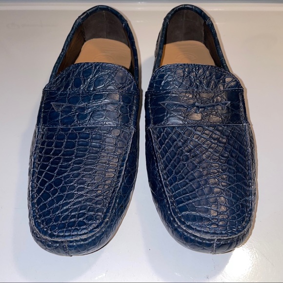 a. testoni Rare Navy Blue Crocodile Penny Loafers - Picture 5 of 17